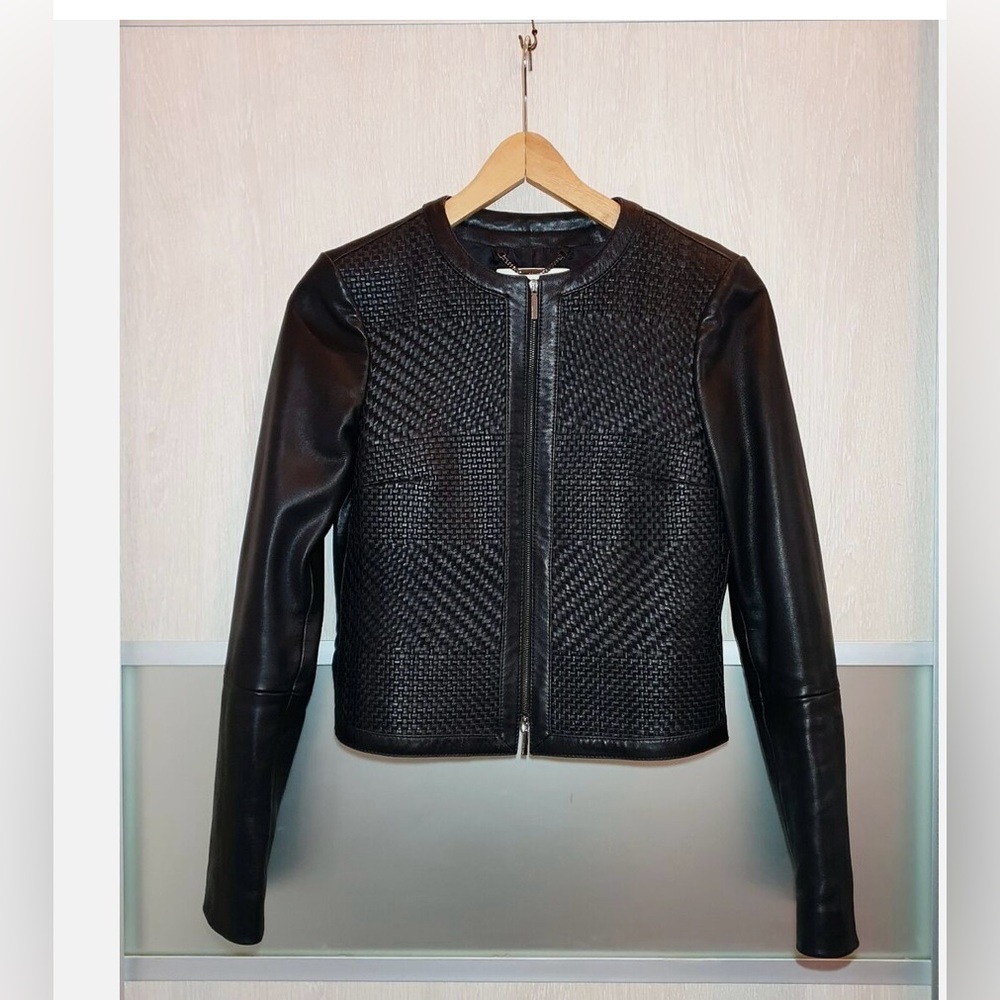 Hugo Boss Women's Collarless Black Leather Jacket - Size S